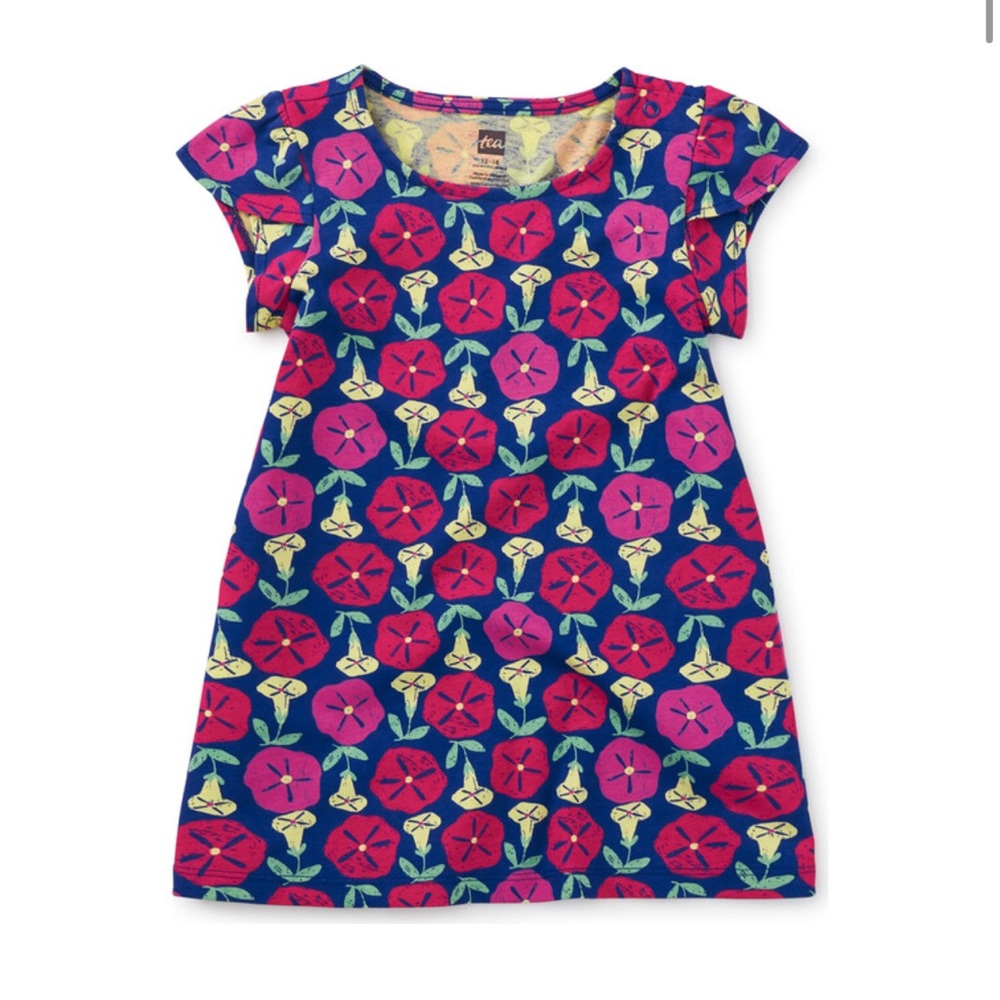 Tea Collection Petal Sleeve Baby Dress, Painted Morning Glories Size 2T
